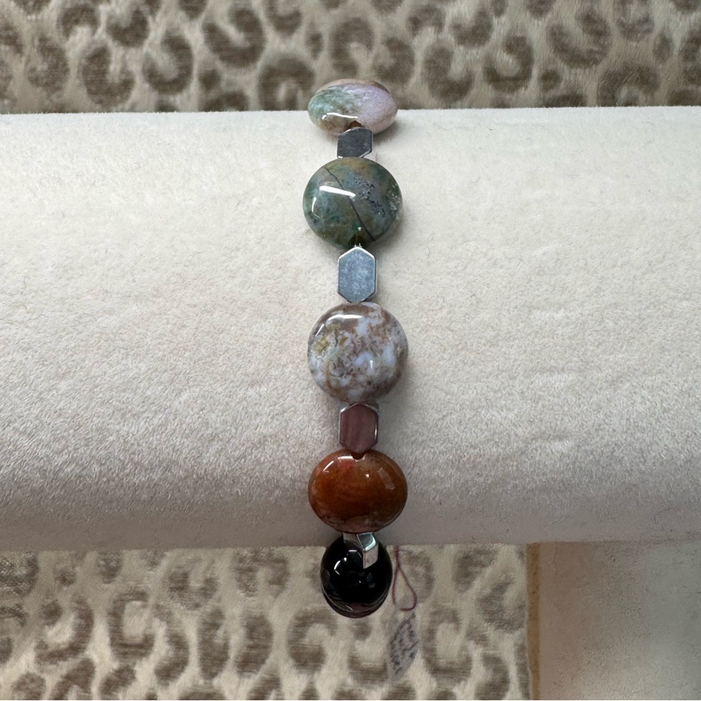Fancy & Black Jasper Natural Crystal Gemstone Stretch Bracelet